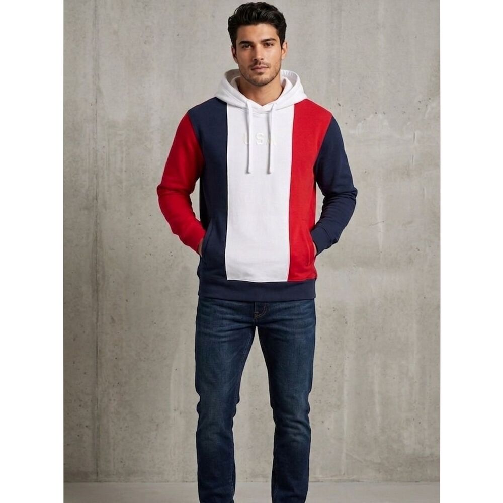 American Eagle Red White Blue Patriotic USA Men’s Hoodie 100% Cotton